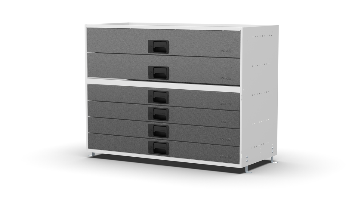 S1010 modular drawer cabinet, 4 standard and 2 large drawers, 743 mm high, three-quarter front view