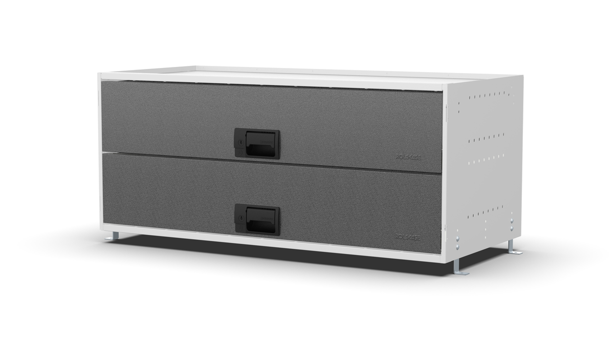 S1010 modular drawer cabinet, 2 deep drawers, 420 mm high, three-quarter front view