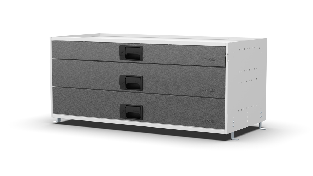 S1010 modular drawer cabinet, 1 standard and 2 large drawers, 420 mm high, three-quarter front view