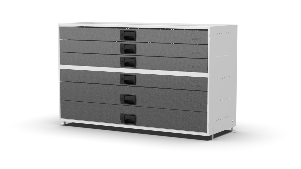S1310 modular drawer cabinet, 4 standard and 2 large drawers, 743 mm high, three-quarter front view
