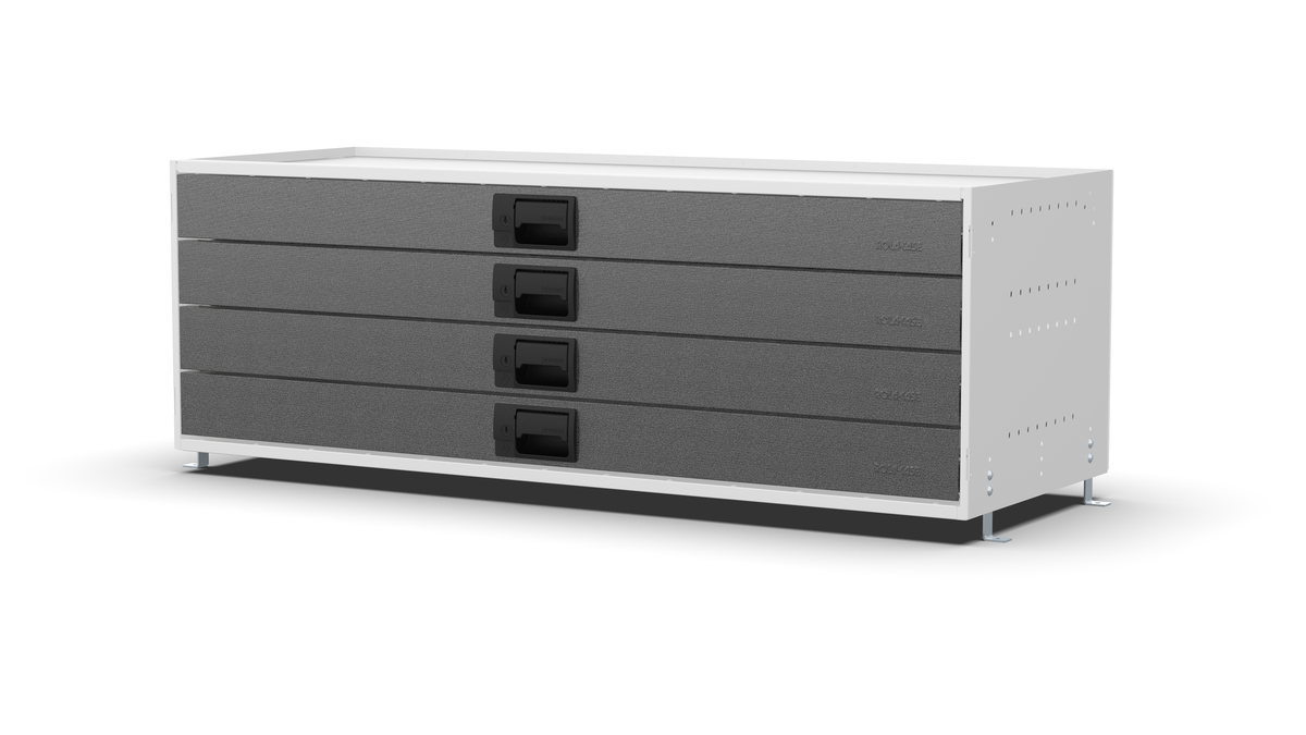 S1310 modular drawer cabinet, 4 standard drawers, 420 mm high, three-quarter front view