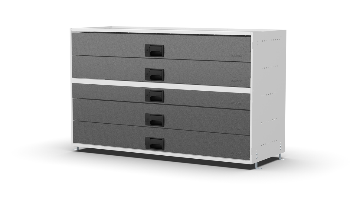 S1310 modular drawer cabinet, 1 standard and 4 large drawers, 743 mm high, three-quarter front view