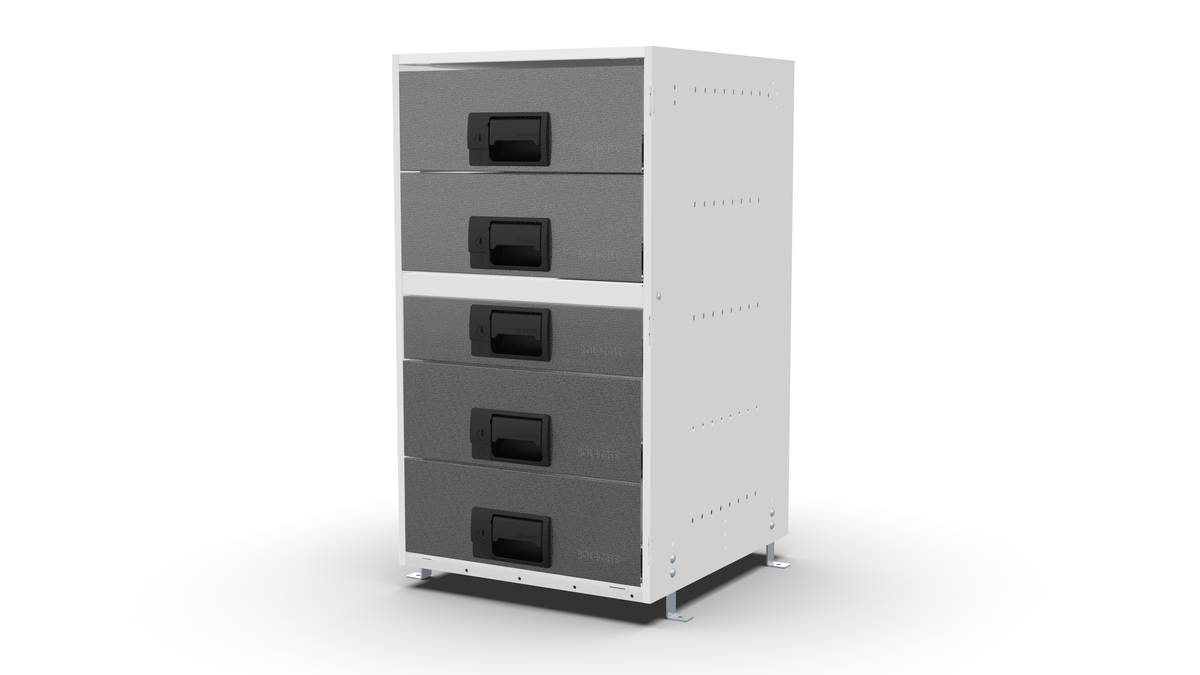 S420 modular drawer cabinet, 1 standard and 4 large drawers, 743 mm high, three-quarter front view