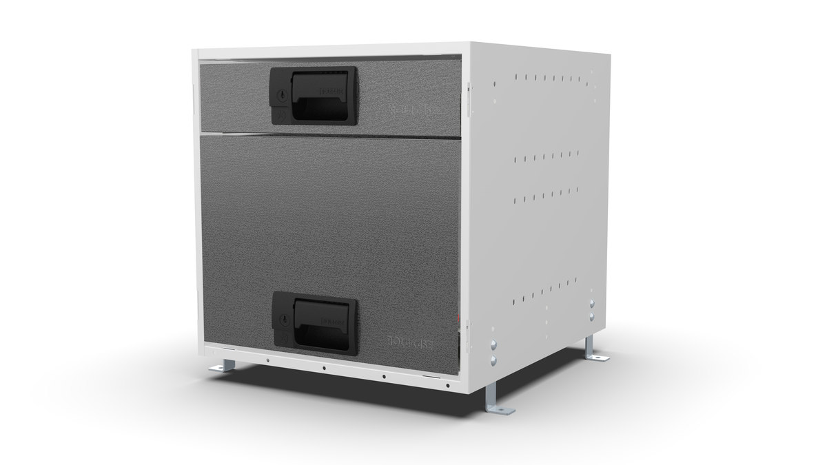 S420 modular drawer cabinet, 1 standard and 1 extra-deep drawers, 420 mm high, three-quarter front view