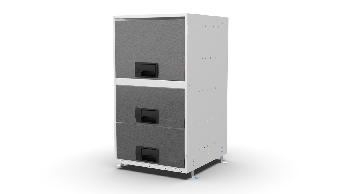 S420 modular drawer cabinet, 2 deep and 1 extra-deep drawers, 743 mm high, three-quarter front view