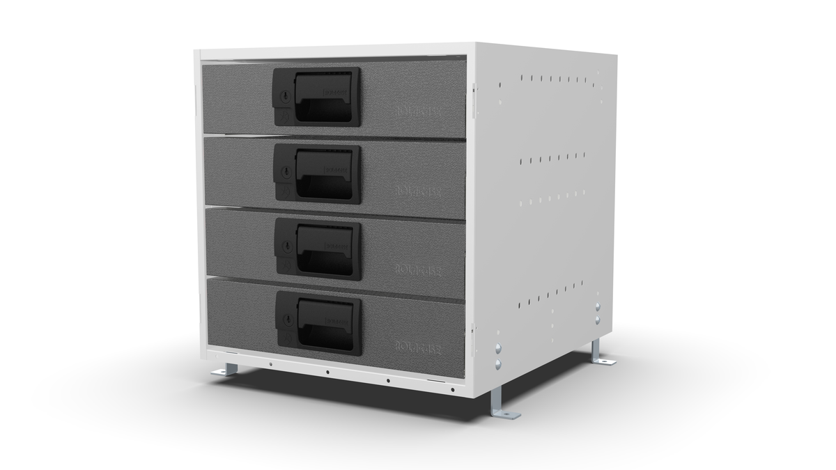 S420 modular drawer cabinet, 4 standard drawers, 420 mm high, three-quarter front view