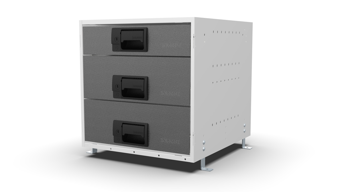 S420 modular drawer cabinet, 1 standard and 2 large drawers, 420 mm high, three-quarter front view