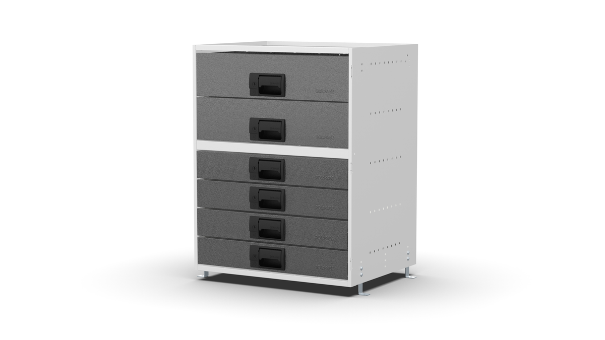 S600 modular drawer cabinet, 4 standard and 2 large drawers, 743 mm high, three-quarter front view