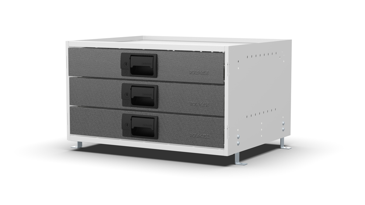 S600 modular drawer cabinet, 3 standard drawers, 325 mm high, three-quarter front view