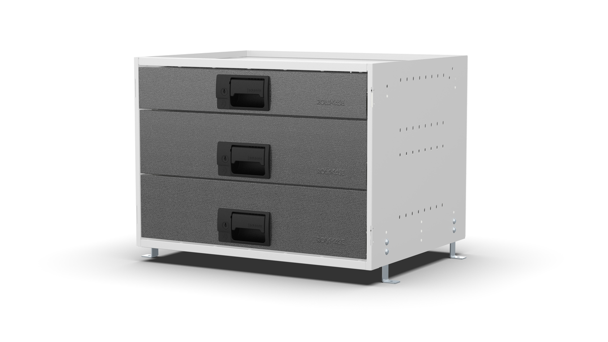 S600 modular drawer cabinet, 1 standard and 2 large drawers, 420 mm high, three-quarter front view
