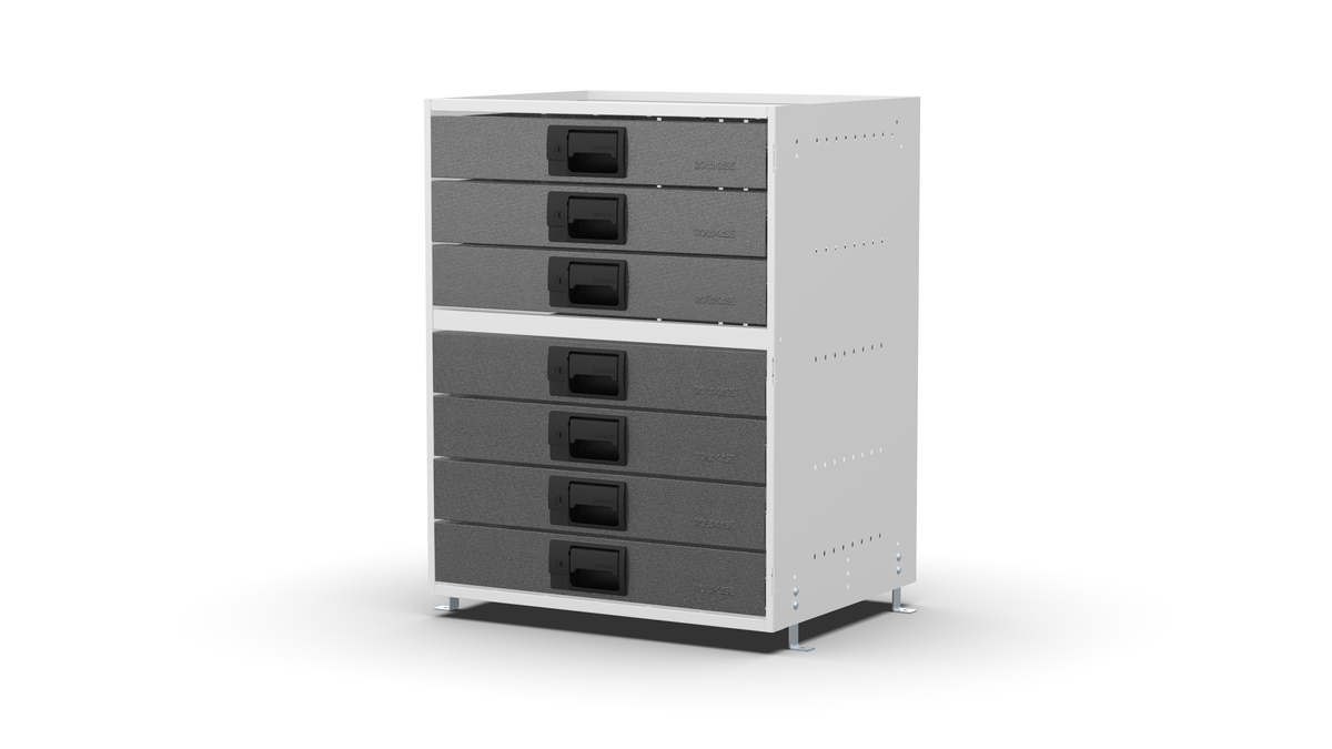 S600 modular drawer cabinet, 7 standard drawers, 743 mm high, three-quarter front view