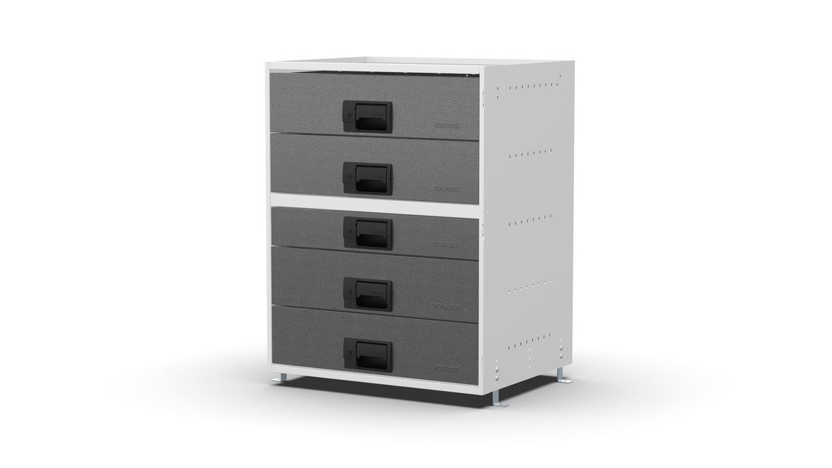 S600 modular drawer cabinet, 1 standard and 4 large drawers, 743 mm high, three-quarter front view