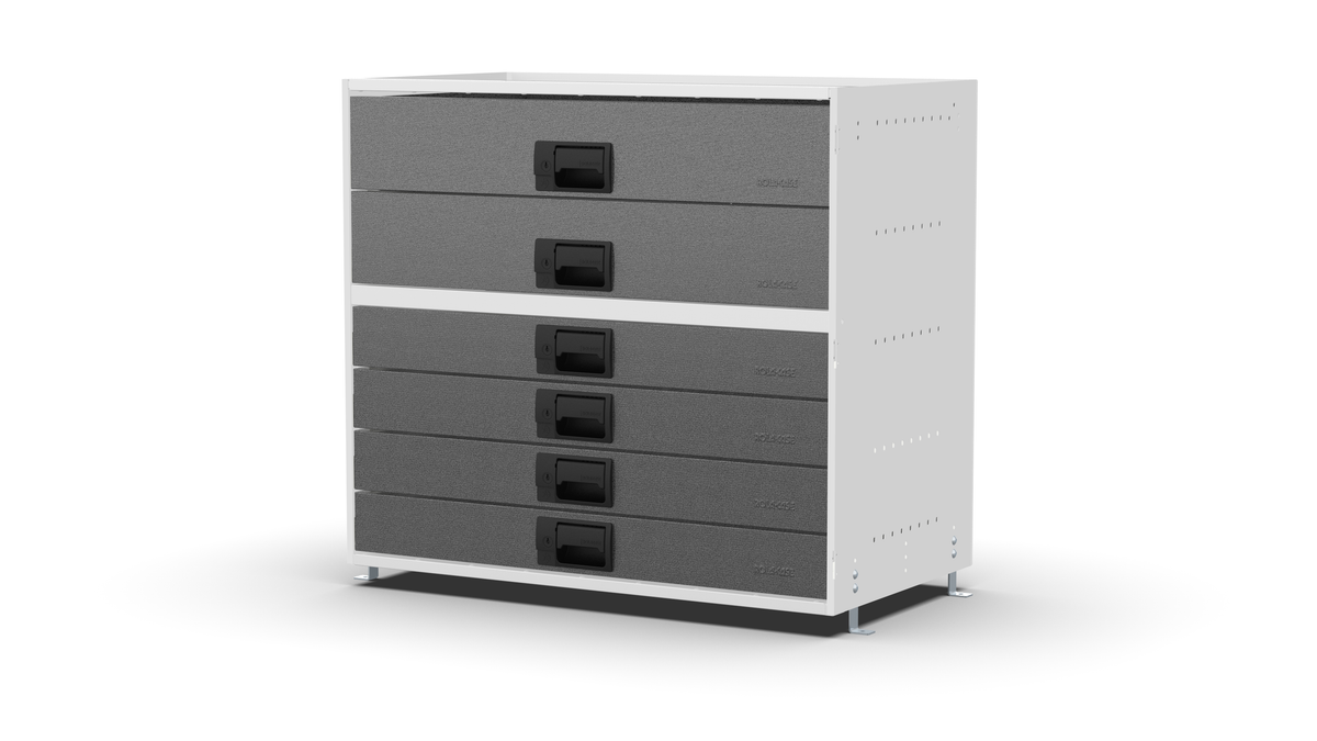 S840 modular drawer cabinet, 4 standard and 2 large drawers, 743 mm high, three-quarter front view
