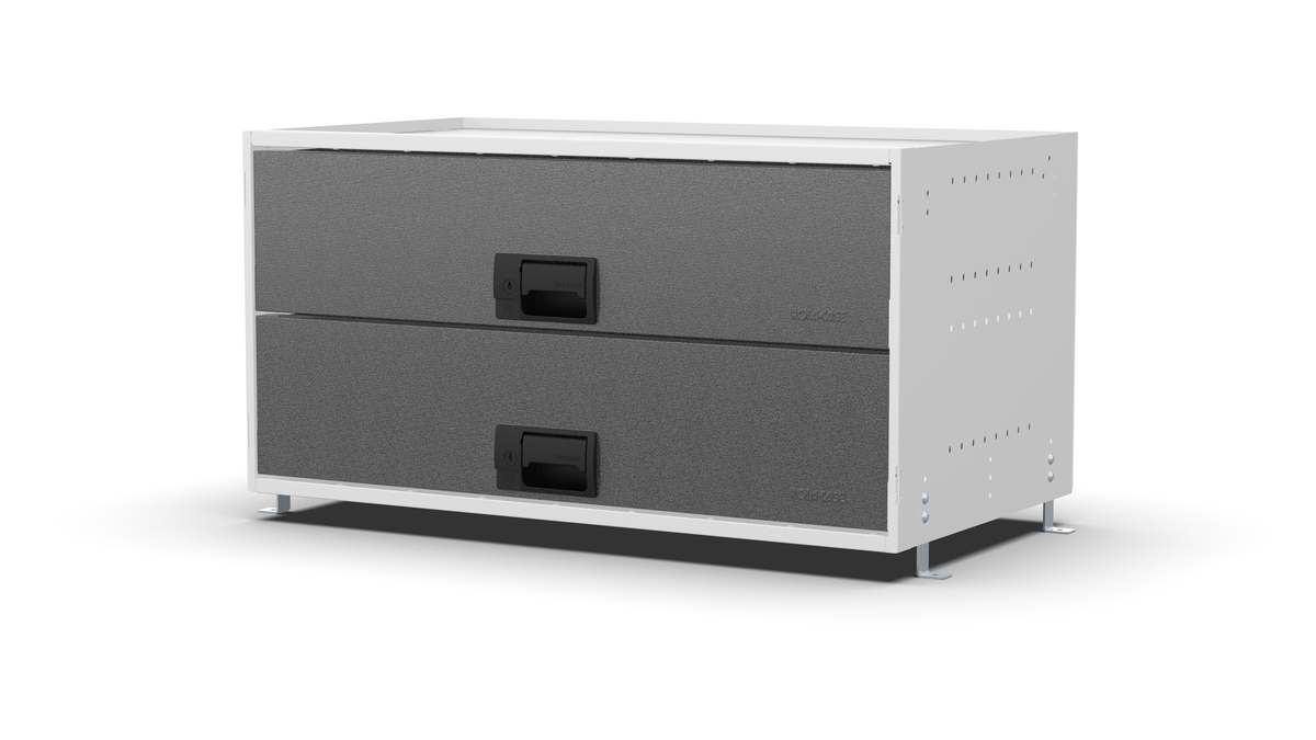 S840 modular drawer cabinet, 2 deep drawers, 420 mm high, three-quarter front view