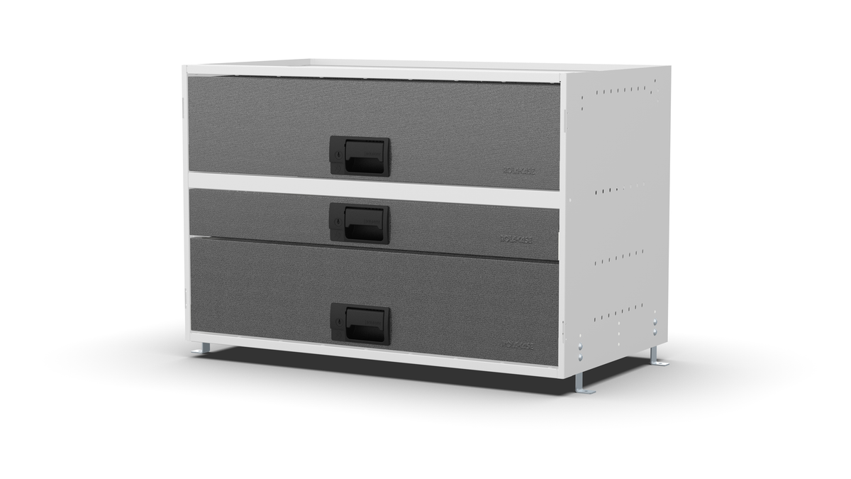 S840 modular drawer cabinet, 1 standard and 2 deep drawers, 547 mm high, three-quarter front view