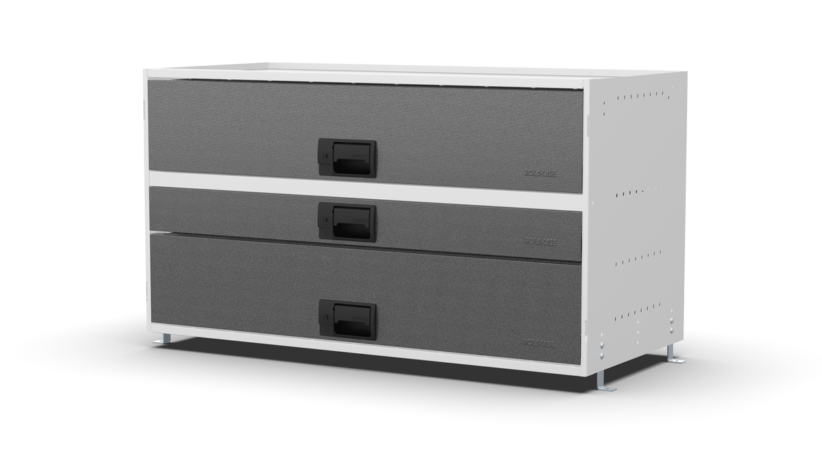 S1010 modular drawer cabinet, 1 standard and 2 deep drawers, 547 mm high, three-quarter front view