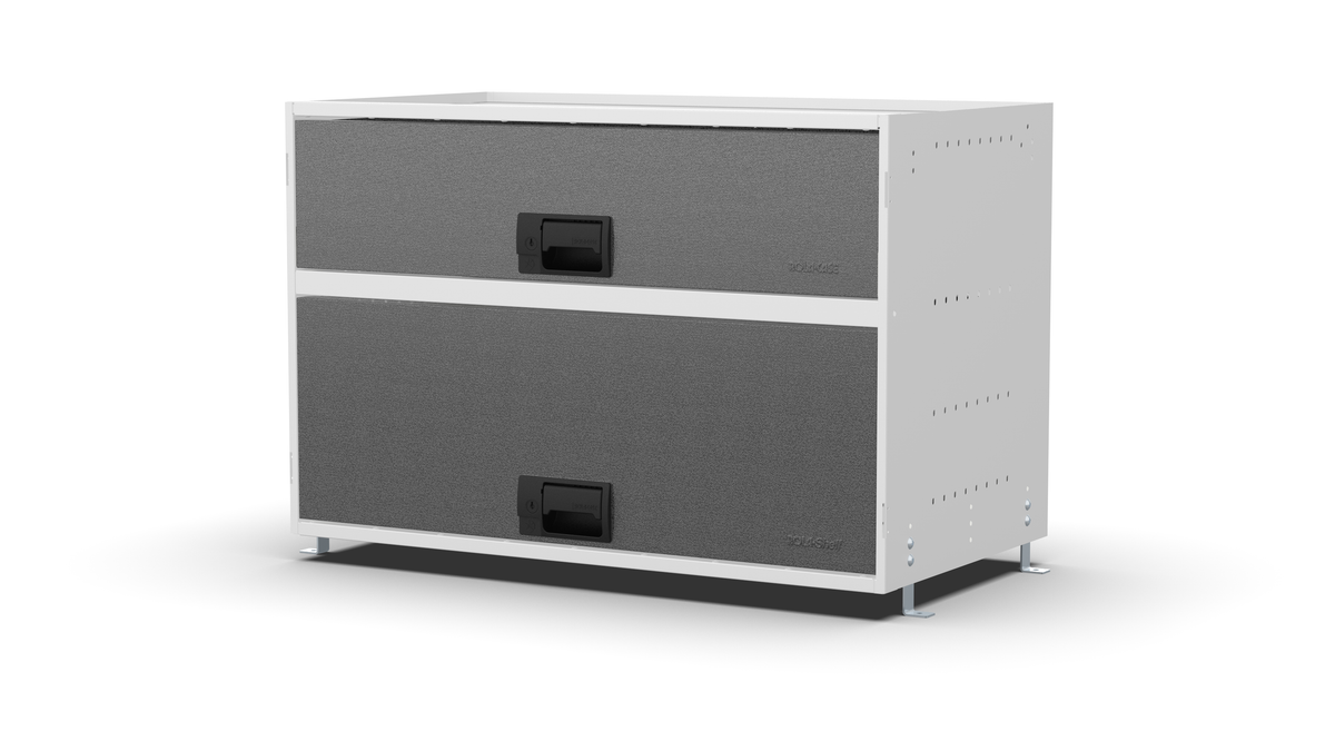 S840 modular drawer cabinet, 1 deep and 1 extra-deep drawers, 547 mm high, three-quarter front view