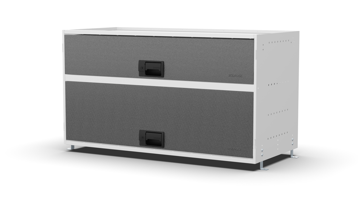 S1010 modular drawer cabinet, 1 deep and 1 extra-deep drawers, 547 mm high, three-quarter front view