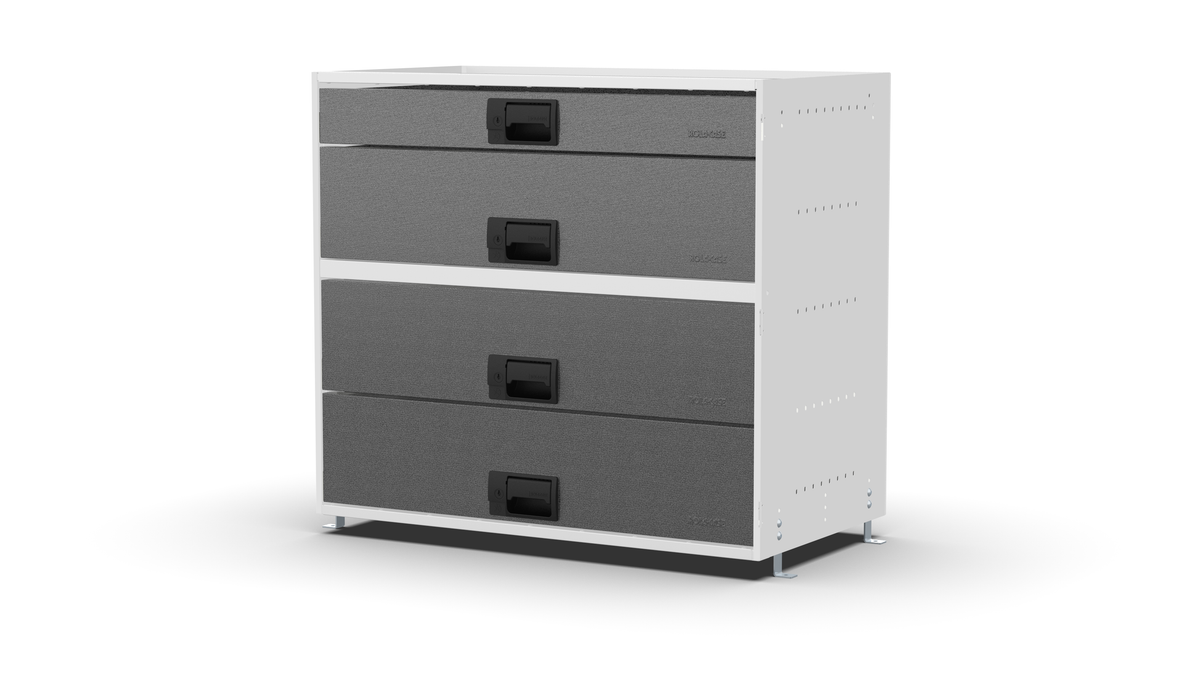 S840 modular drawer cabinet, 1 standard and 3 deep drawers, 743 mm high, three-quarter front view