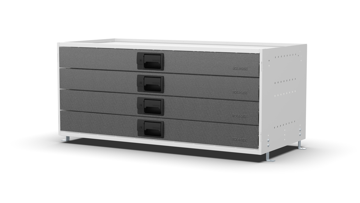S1010 modular drawer cabinet, 4 standard drawers, 420 mm high, three-quarter front view