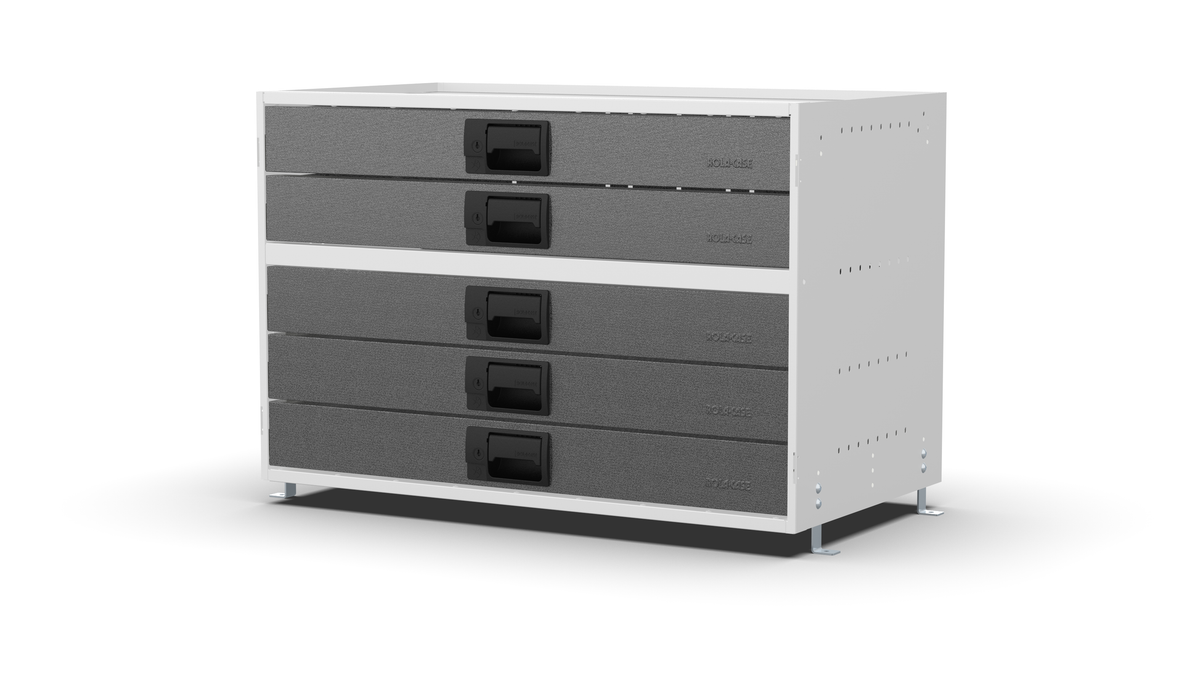 S840 modular drawer cabinet, 5 standard drawers, 547 mm high, three-quarter front view