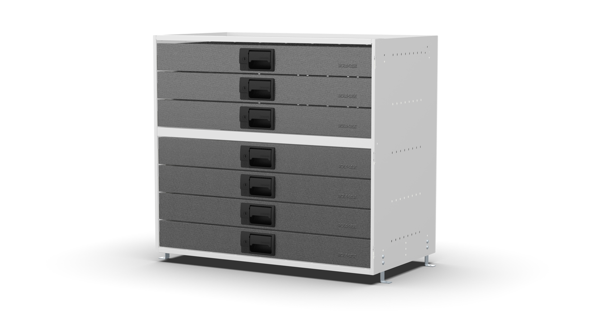 S840 modular drawer cabinet, 7 standard drawers, 743 mm high, three-quarter front view