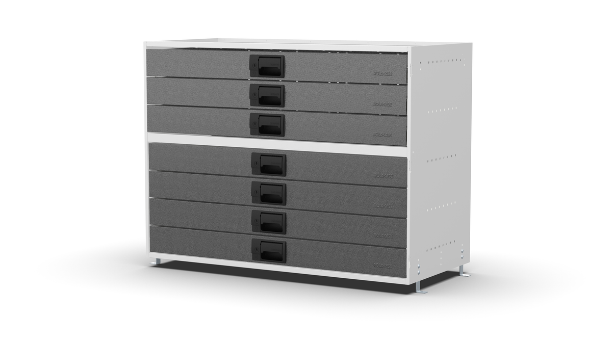 S1010 modular drawer cabinet, 7 standard drawers, 743 mm high, three-quarter front view