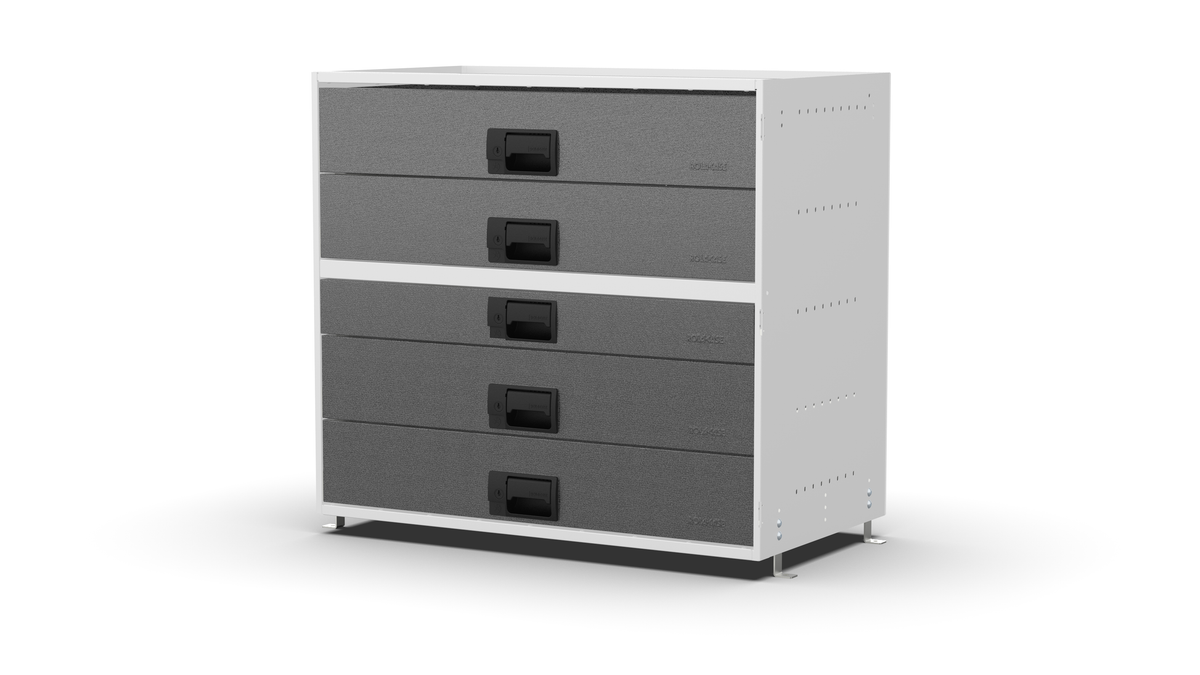 S840 modular drawer cabinet, 1 standard and 4 large drawers, 743 mm high, three-quarter front view